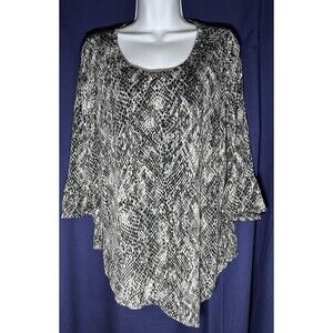 Rafaella Black & Gray Snake Print Ruffle Cuff Stretch Top Size S